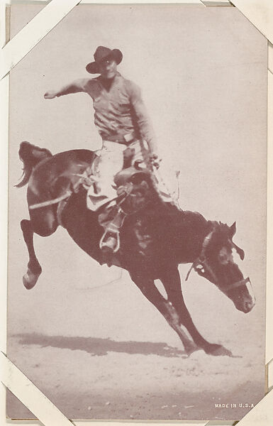 Cowboy riding bucking bronco from Indians and Western Historical Scenes series (W417), Commercial color photolithograph 
