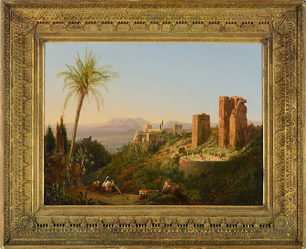 Promenade et tours d’enceinte du palais de l’Alhambra à Grenade (Towers surrounding the Alhambra Palace, Granada), Joseph-Philibert Girault de Prangey (French, 1804–1892), Oil on canvas 