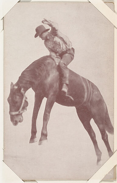 Cowboy riding bucking bronco from Indians and Western Historical Scenes series (W417), Commercial color photolithograph 
