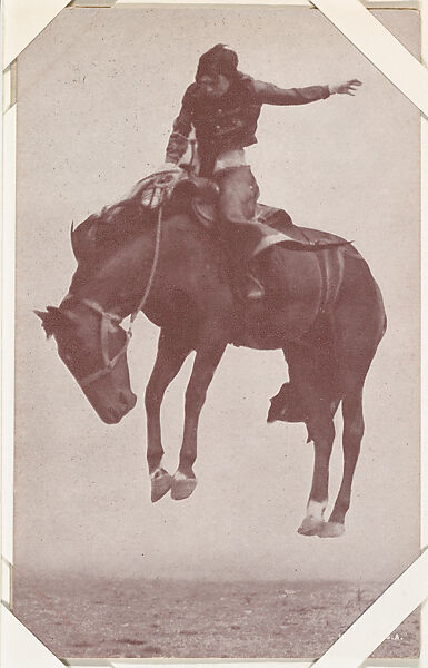 Cowboy riding bucking bronco from Indians and Western Historical Scenes series (W417), Commercial color photolithograph 