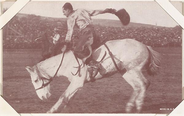 Cowboy riding white horse from Indians and Western Historical Scenes series (W417), Commercial color photolithograph 