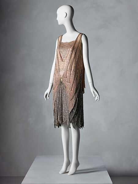 Evening dress, silk, metal, crystals, Probably French