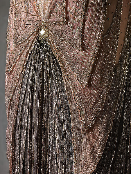 Evening dress, silk, metal, crystals, Probably French