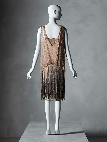 Evening dress, silk, metal, crystals, Probably French