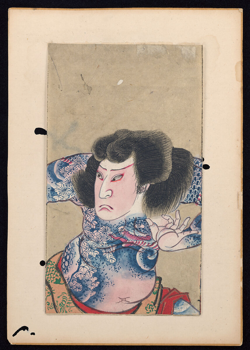 Album of Twenty Half-Length Portraits of Actors in Roles, Attributed to Shunbaisai Hokuei 春梅斎北英 (Japanese, active 1829–1837, died 1837), Folding album; ink and color on paper, Japan