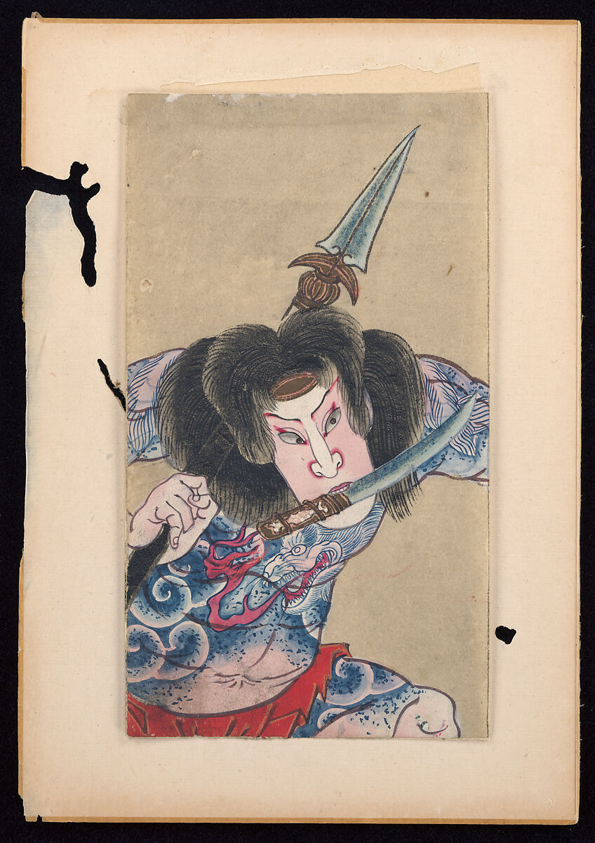 Album of Twenty Half-Length Portraits of Actors in Roles, Attributed to Shunbaisai Hokuei 春梅斎北英 (Japanese, active 1829–1837, died 1837), Folding album; ink and color on paper, Japan