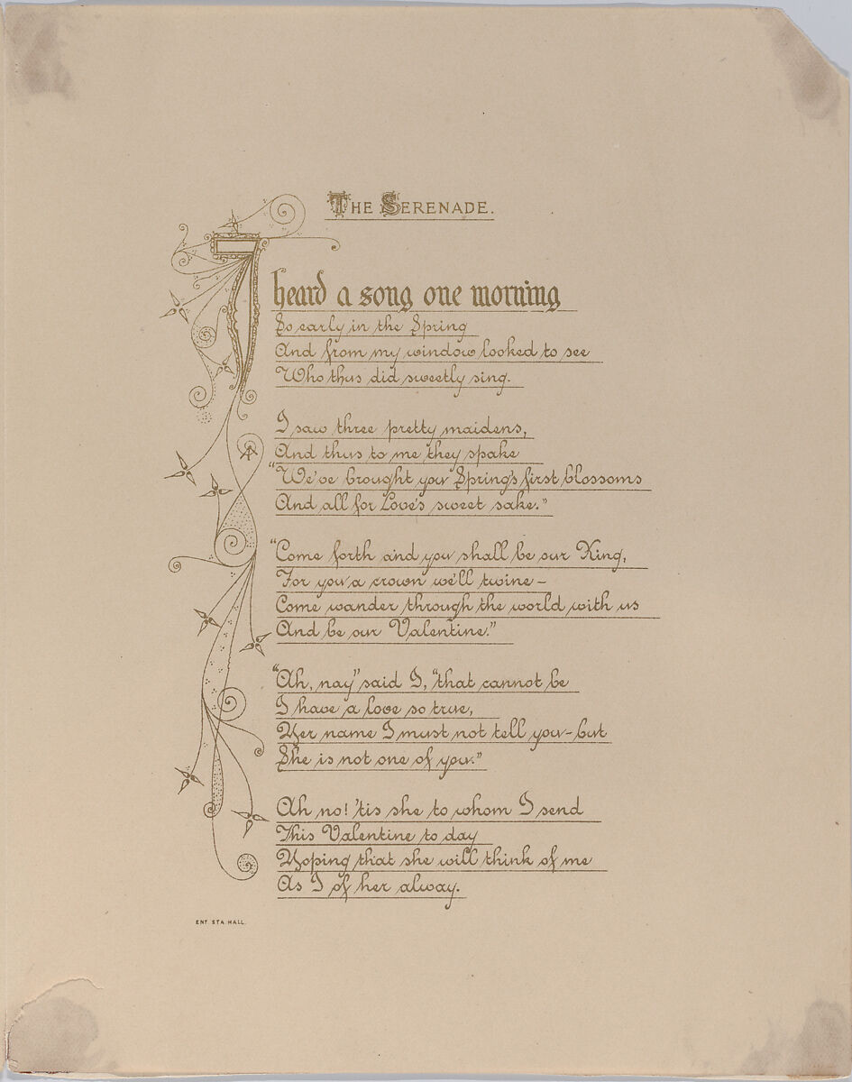 Valentine, Kate Greenaway (British, London 1846–1901 London), White card stock with gilding; chromolithography, gold lithography, beige paper, red watercolor, cameo-embossed lace paper