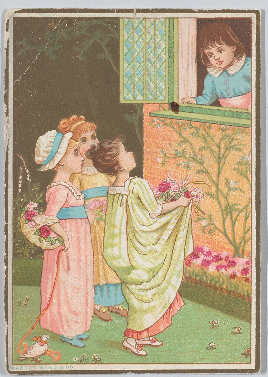 Valentine, Kate Greenaway (British, London 1846–1901 London), White card stock with gilding; chromolithography, gold lithography 