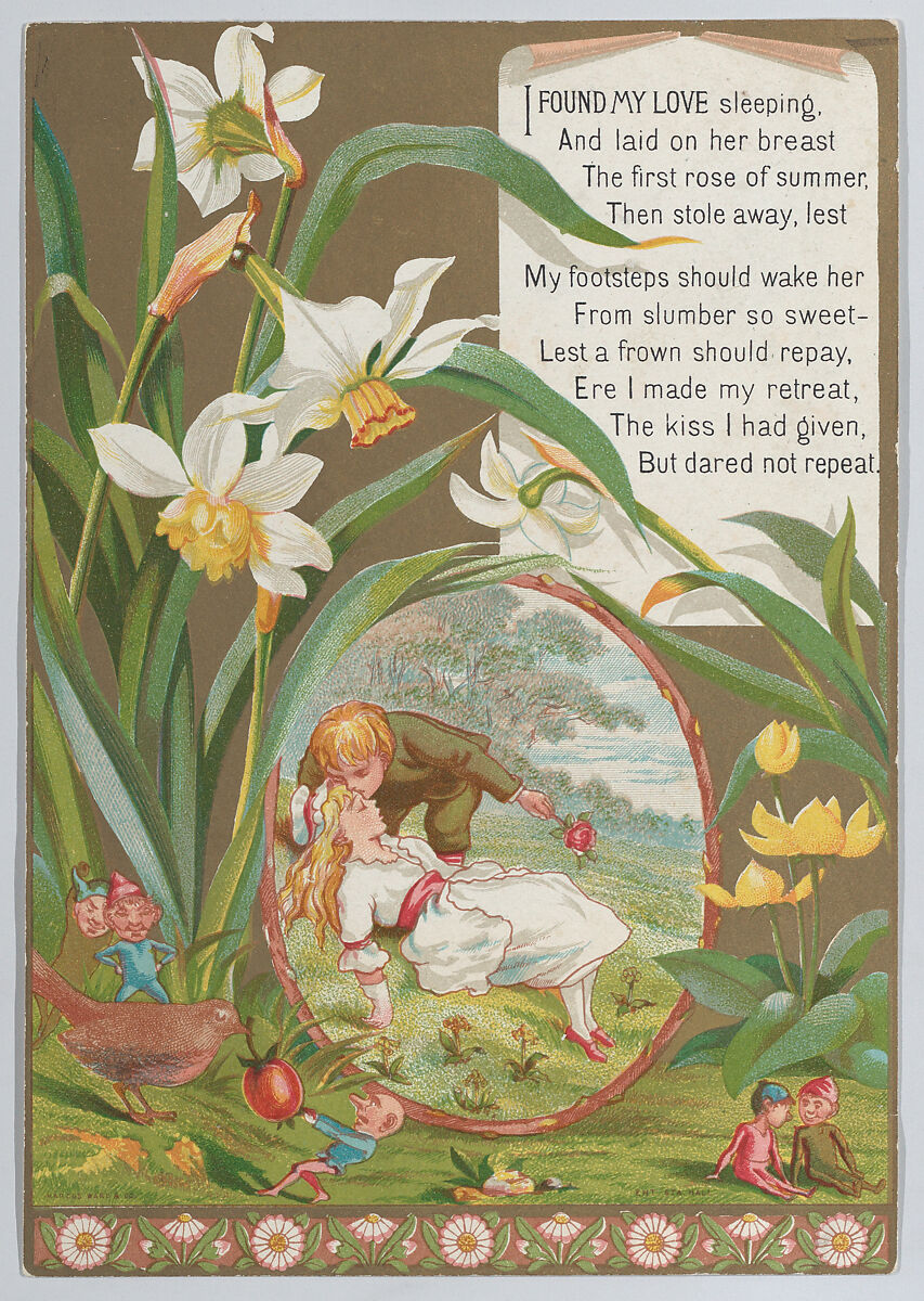 Valentine, Kate Greenaway (British, London 1846–1901 London), White card with chromolithography, gold lithography 