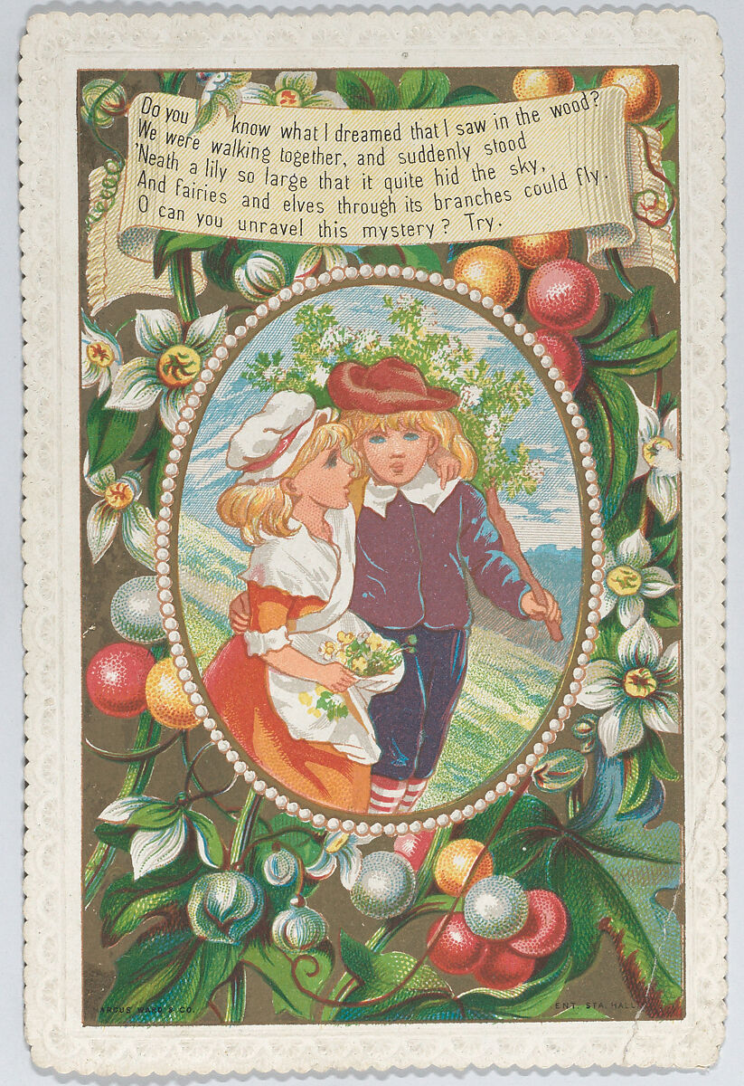 Valentine, Kate Greenaway (British, London 1846–1901 London), White card cameo-embossed, scalloped border, with chromolithography, gold lithography 
