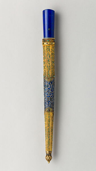 Imperial Lapis Lazuli and Jade-Hilted Knife with Sheath, Steel, gold, silver, lapis lazuli, jade, coral, enamel, Chinese