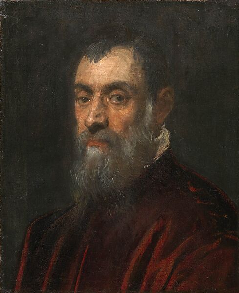 Portrait of a Bearded Man, Bust-Length, in a Red Gown, Jacopo Tintoretto (Jacopo Robusti) (Italian, Venice 1518/19–1594 Venice), Oil on canvas 