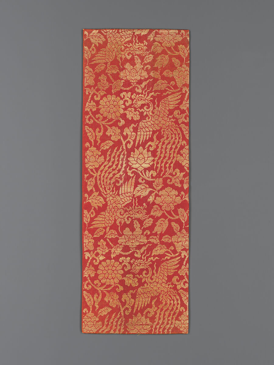 Sutra cover with phoenixes amid flowers, Silk satin with supplementary metal thread weft patterning, China