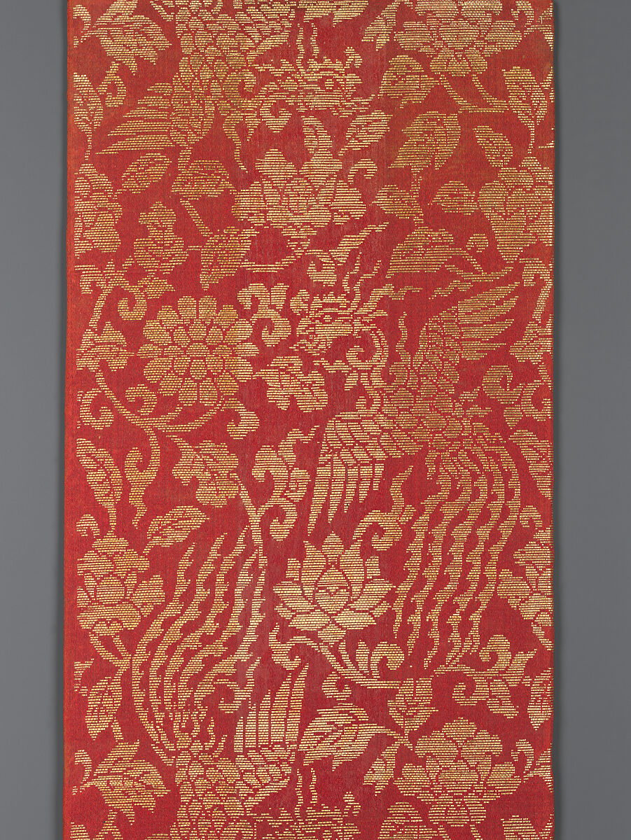 Sutra cover with phoenixes amid flowers, Satin weave in silk with supplementary metal-thread weft patterning, China 