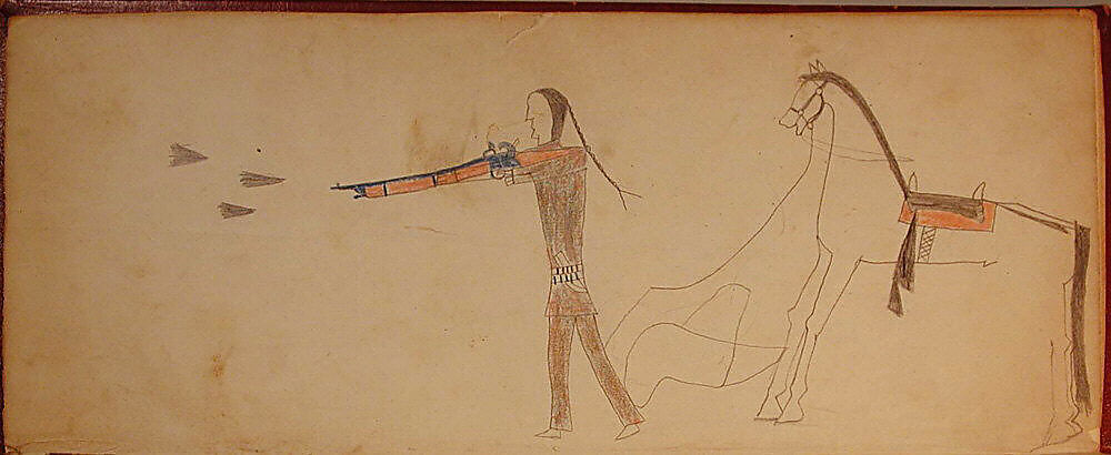 Maffet Ledger: Indian Shooting Gun, Graphite, watercolor, and crayon on paper, Southern and Northern Cheyenne 