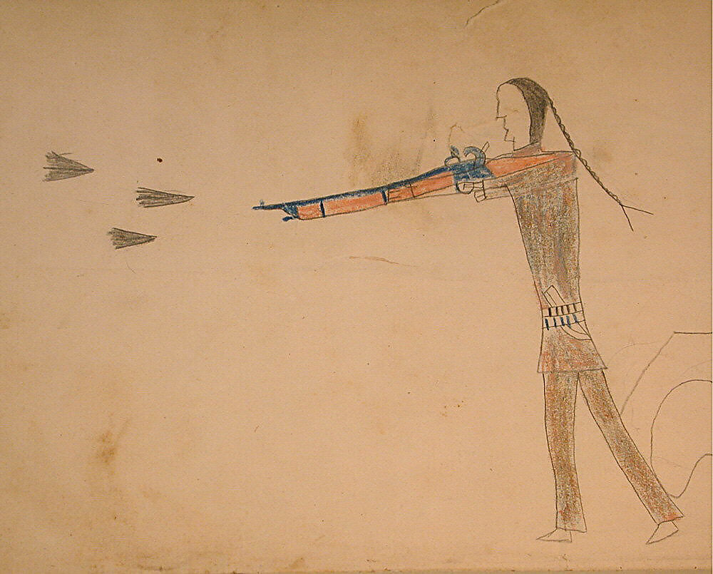 Maffet Ledger: Indian Shooting Gun, Graphite, watercolor, and crayon on paper, Southern and Northern Cheyenne