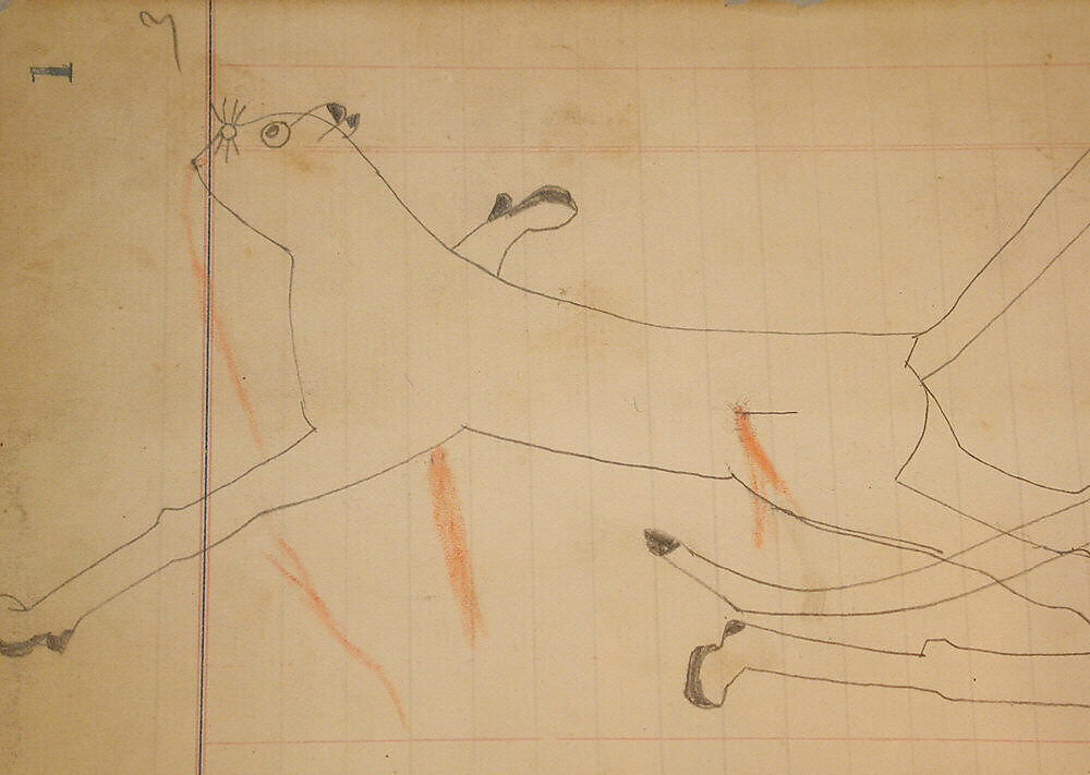 Maffet Ledger: Wounded Mountain Lions, Graphite, watercolor, and crayon on paper, Southern and Northern Cheyenne