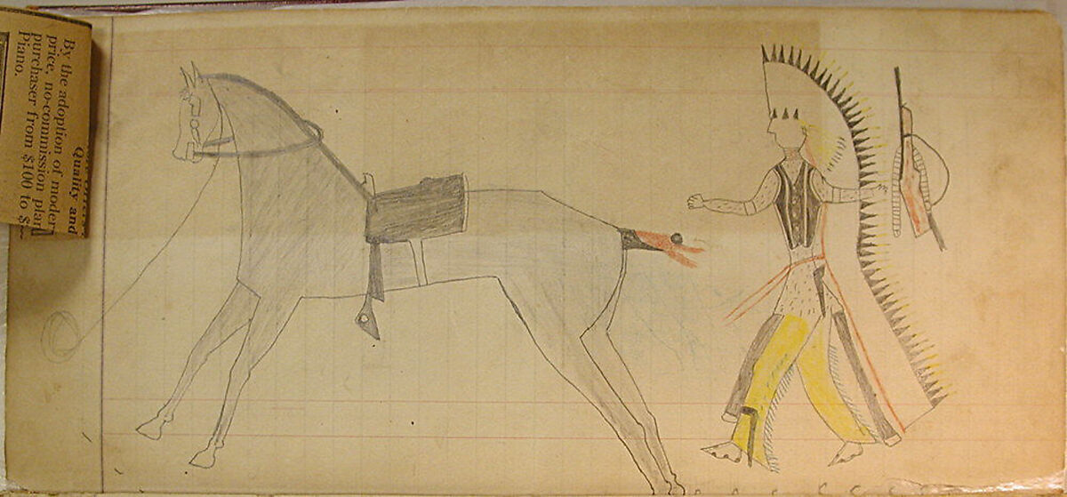 Maffet Ledger: Indian, Gun, and Horse, Graphite, watercolor, and crayon on paper, Southern and Northern Cheyenne 