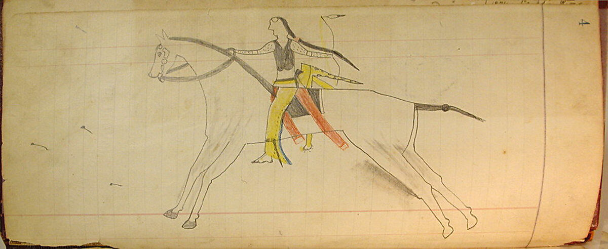 Maffet Ledger: Mounted Indian, Graphite, watercolor, and crayon on paper, Southern and Northern Cheyenne 