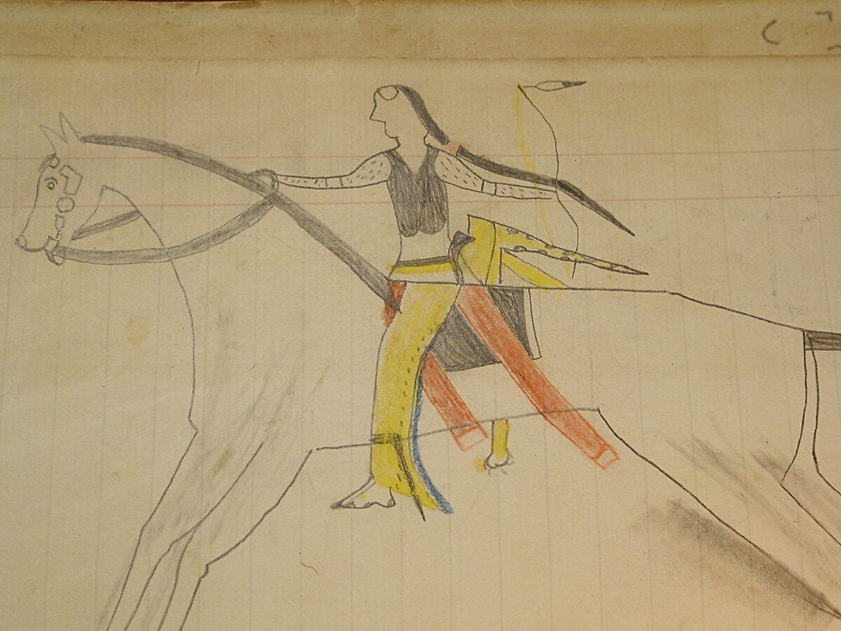 Maffet Ledger: Mounted Indian, Graphite, watercolor, and crayon on paper, Southern and Northern Cheyenne