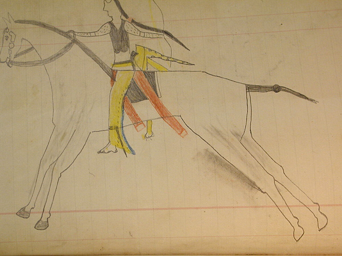 Maffet Ledger: Mounted Indian, Graphite, watercolor, and crayon on paper, Southern and Northern Cheyenne