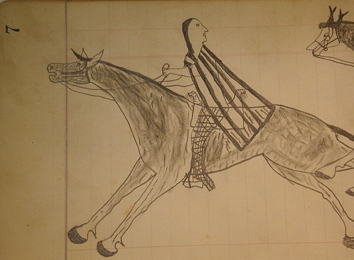 Maffet Ledger: Two Mounted Indians, Graphite, watercolor, and crayon on paper, Southern and Northern Cheyenne