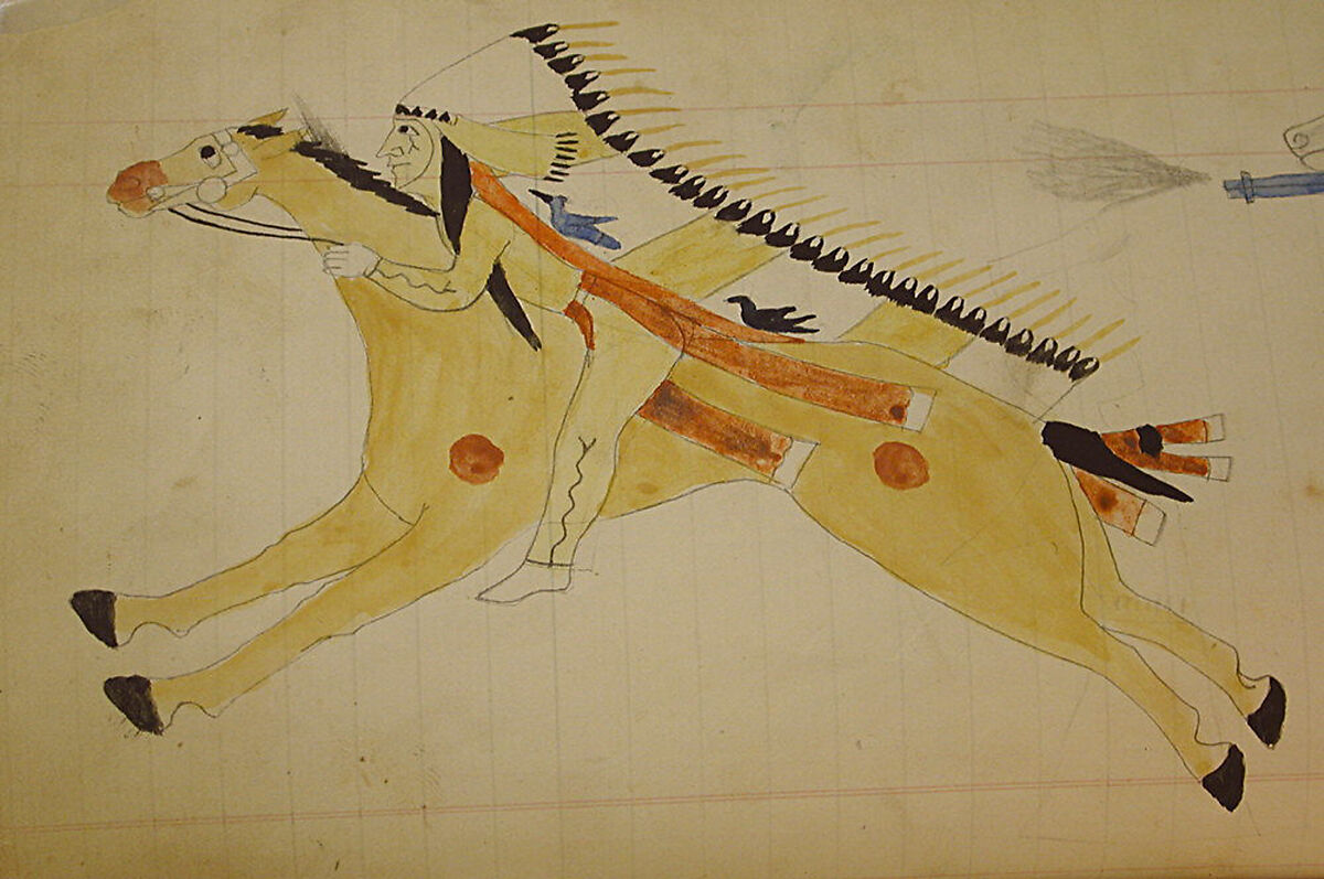 Maffet Ledger: Two Mounted Indians, Graphite, watercolor, and crayon on paper, Southern and Northern Cheyenne