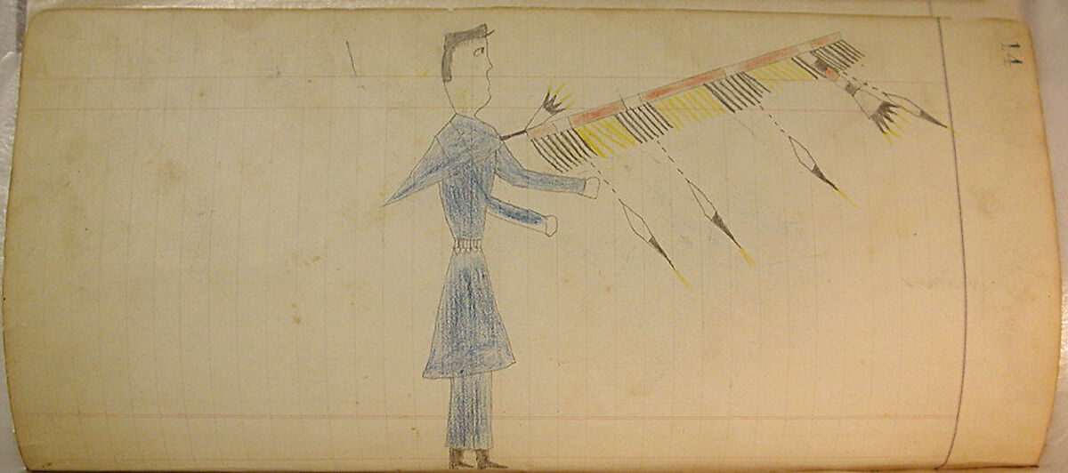 Maffet Ledger: Soldier pierced by lance, Graphite, watercolor, and crayon on paper, Southern and Northern Cheyenne 