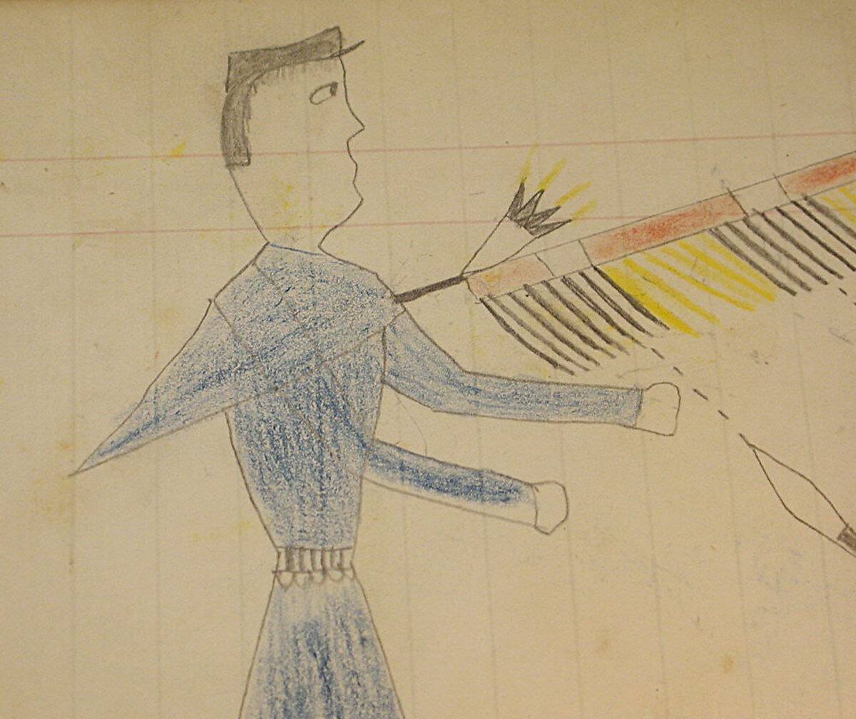 Maffet Ledger: Soldier pierced by lance, Graphite, watercolor, and crayon on paper, Southern and Northern Cheyenne