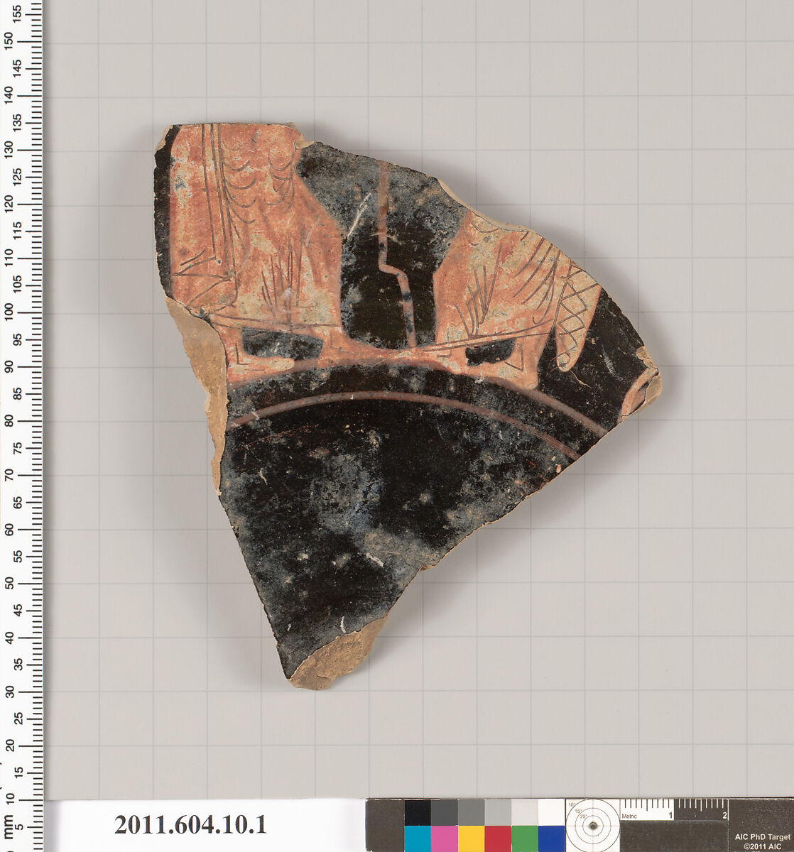 Terracotta fragment of a kylix (drinking cup), Terracotta, Etruscan