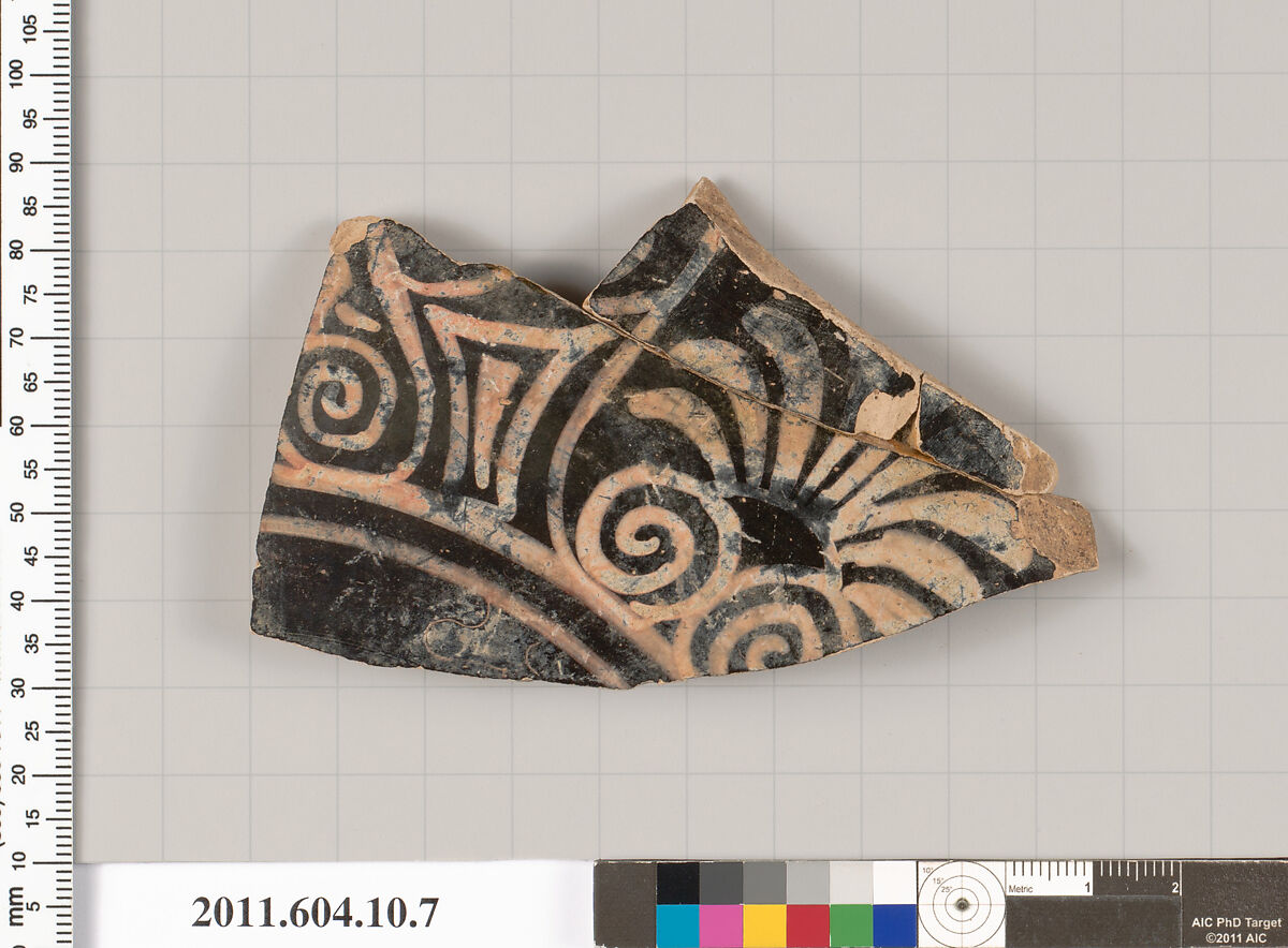 Terracotta fragment of a kylix (drinking cup), Terracotta, Etruscan