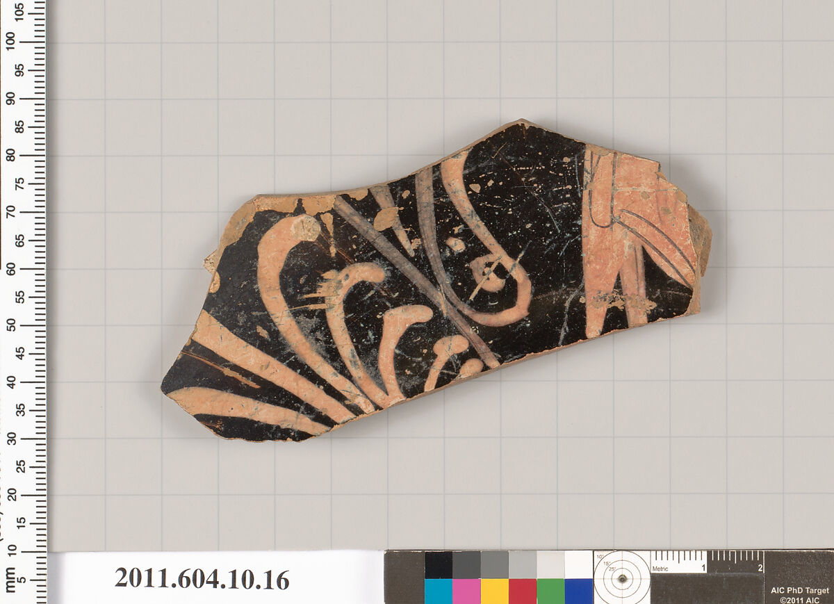 Terracotta fragment of a kylix (drinking cup), Terracotta, Etruscan