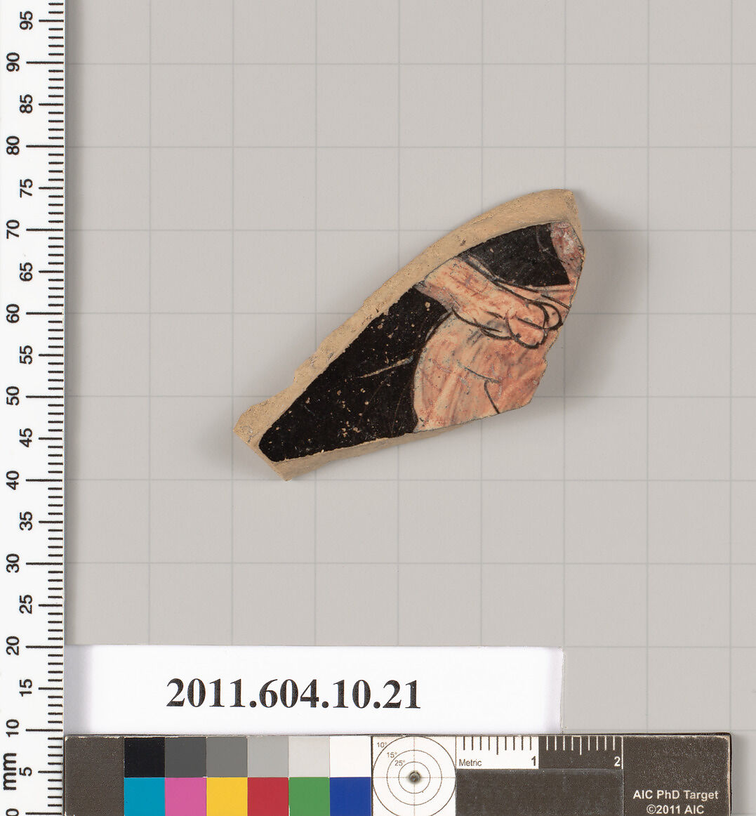 Terracotta fragment of a kylix (drinking cup), Terracotta, Etruscan