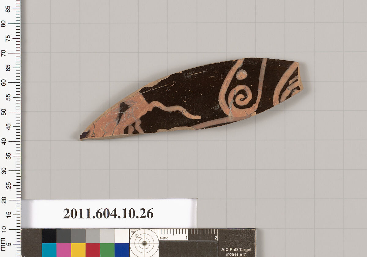 Terracotta fragment of a kylix (drinking cup), Terracotta, Etruscan