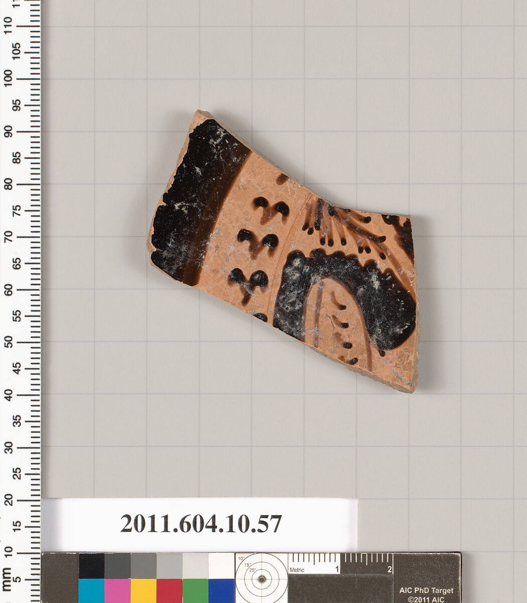 Terracotta fragment of a kylix (drinking cup), Terracotta, Etruscan 