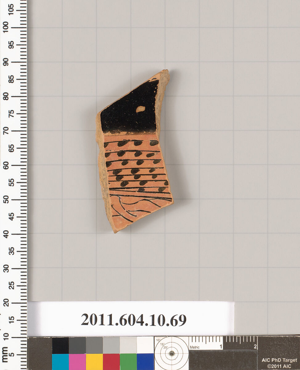 Terracotta fragment of a kylix (drinking cup), Terracotta, Etruscan