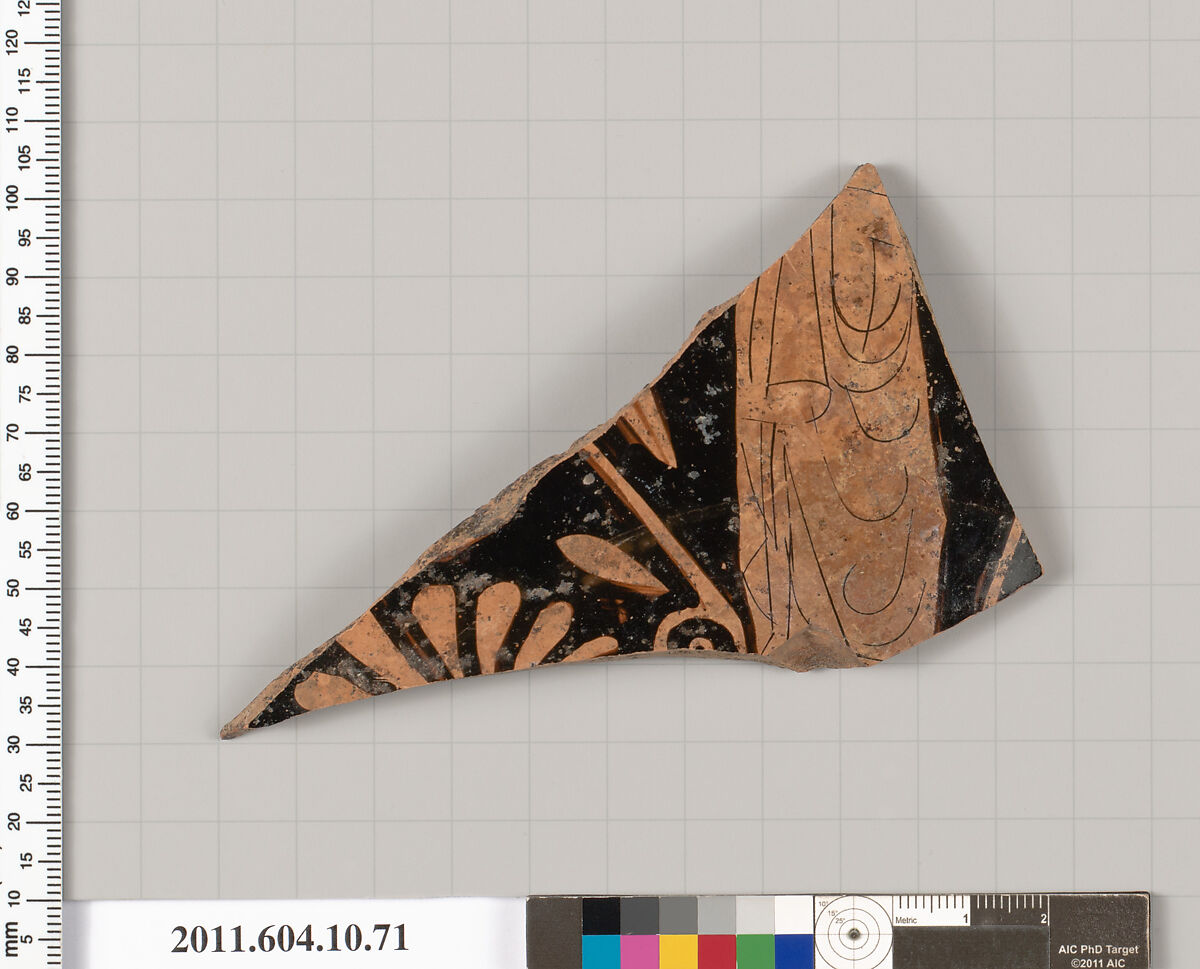 Terracotta fragment of a kylix (drinking cup), Terracotta, Etruscan 