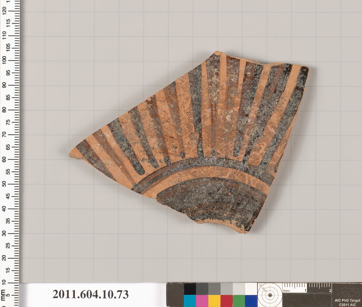 Terracotta fragment of a kylix (drinking cup), Terracotta, Etruscan