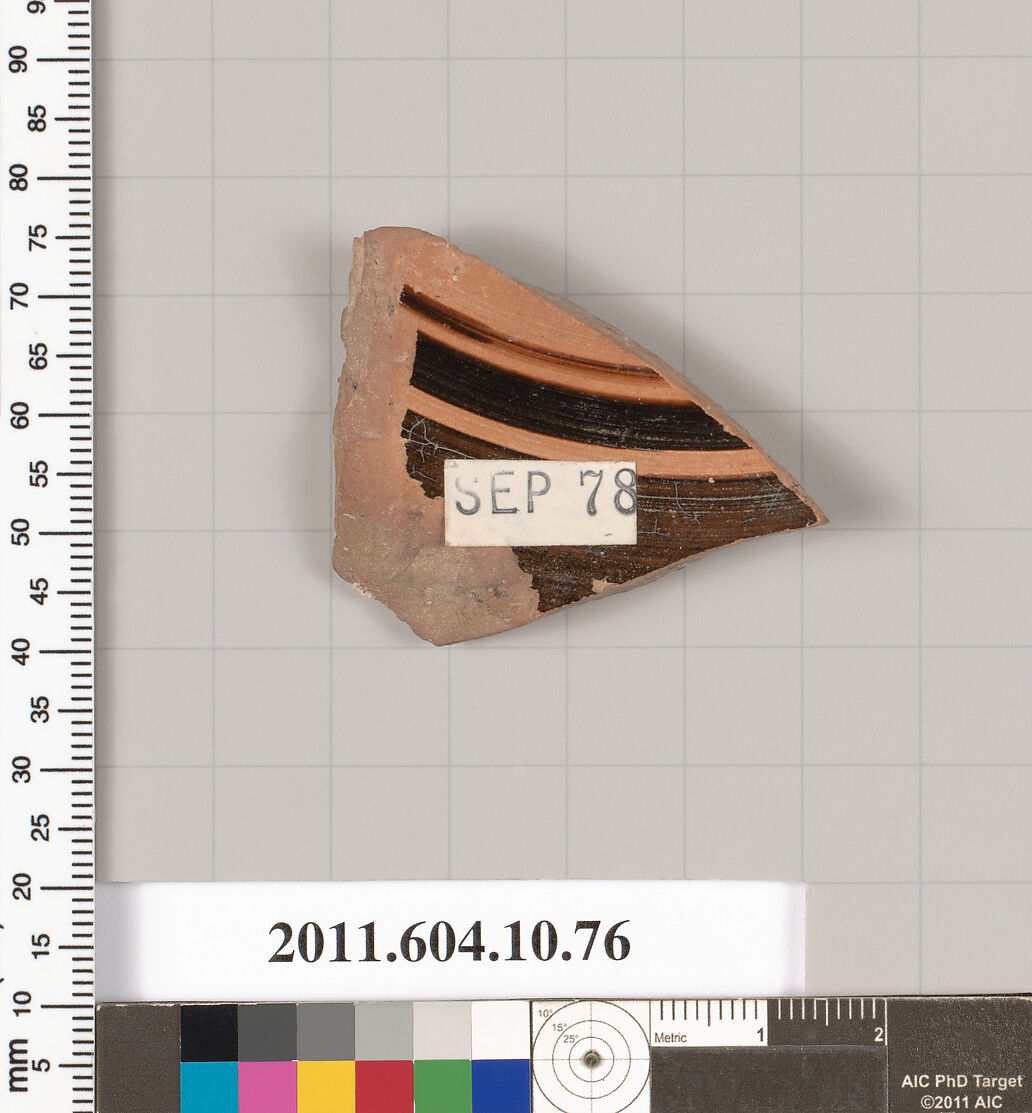 Terracotta fragment of a bowl, Terracotta, Etruscan 