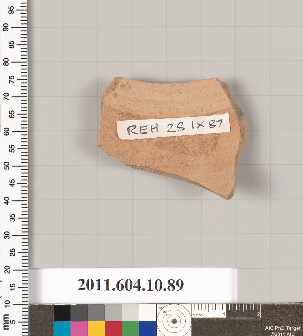 Terracotta fragment of a closed shape, Terracotta, Etruscan