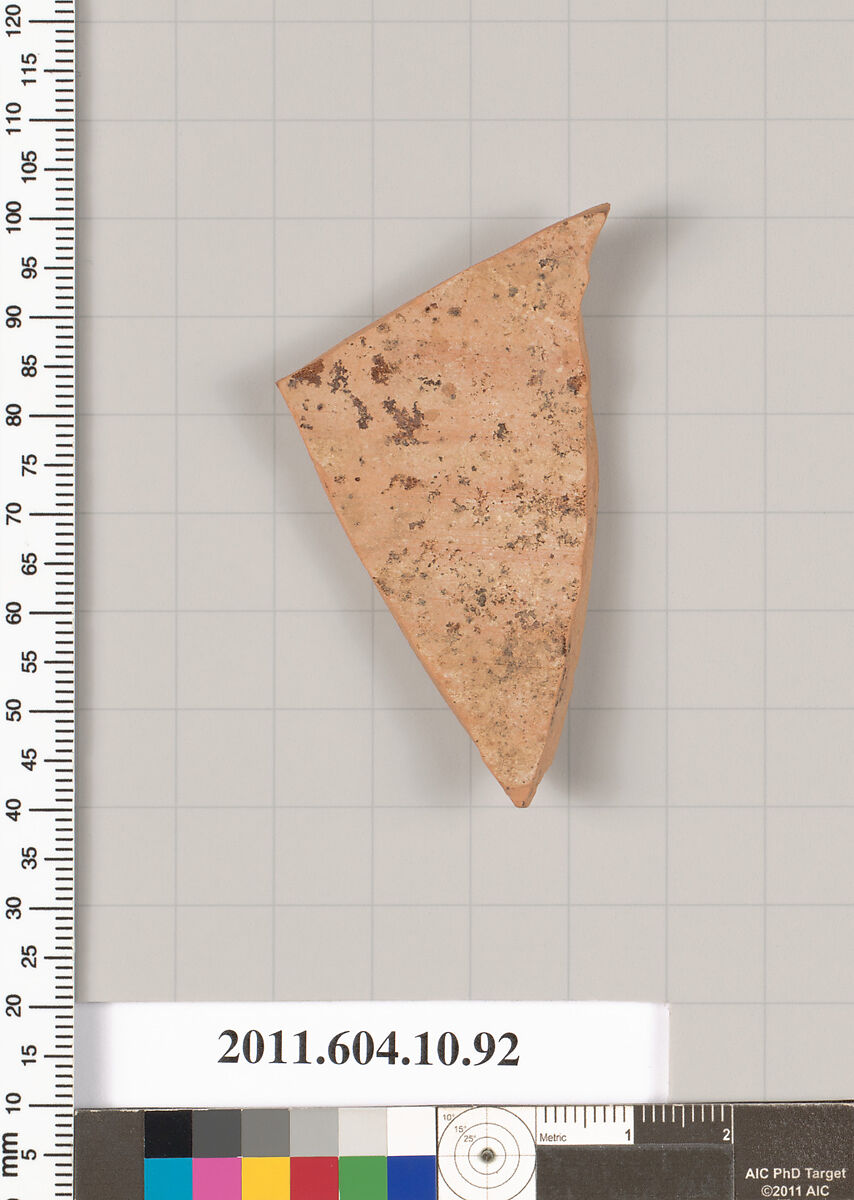 Terracotta fragment of a closed shape, Terracotta, Etruscan