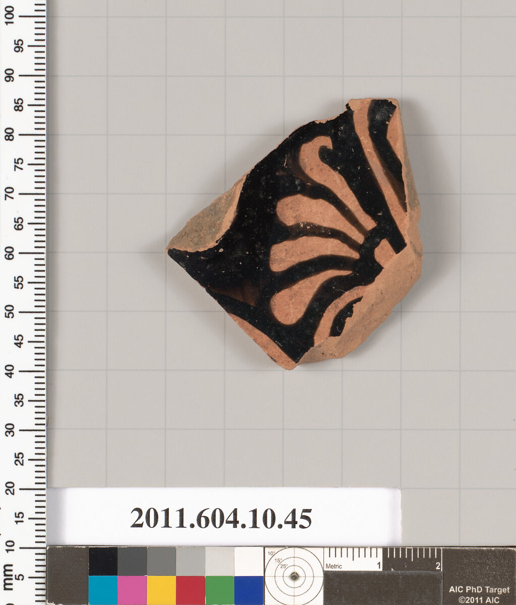 Terracotta fragment of a kylix (drinking cup), Terracotta, Etruscan
