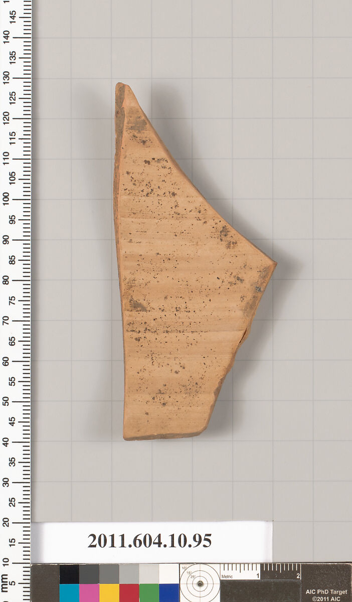 Terracotta fragment of a closed shape, Terracotta, Etruscan