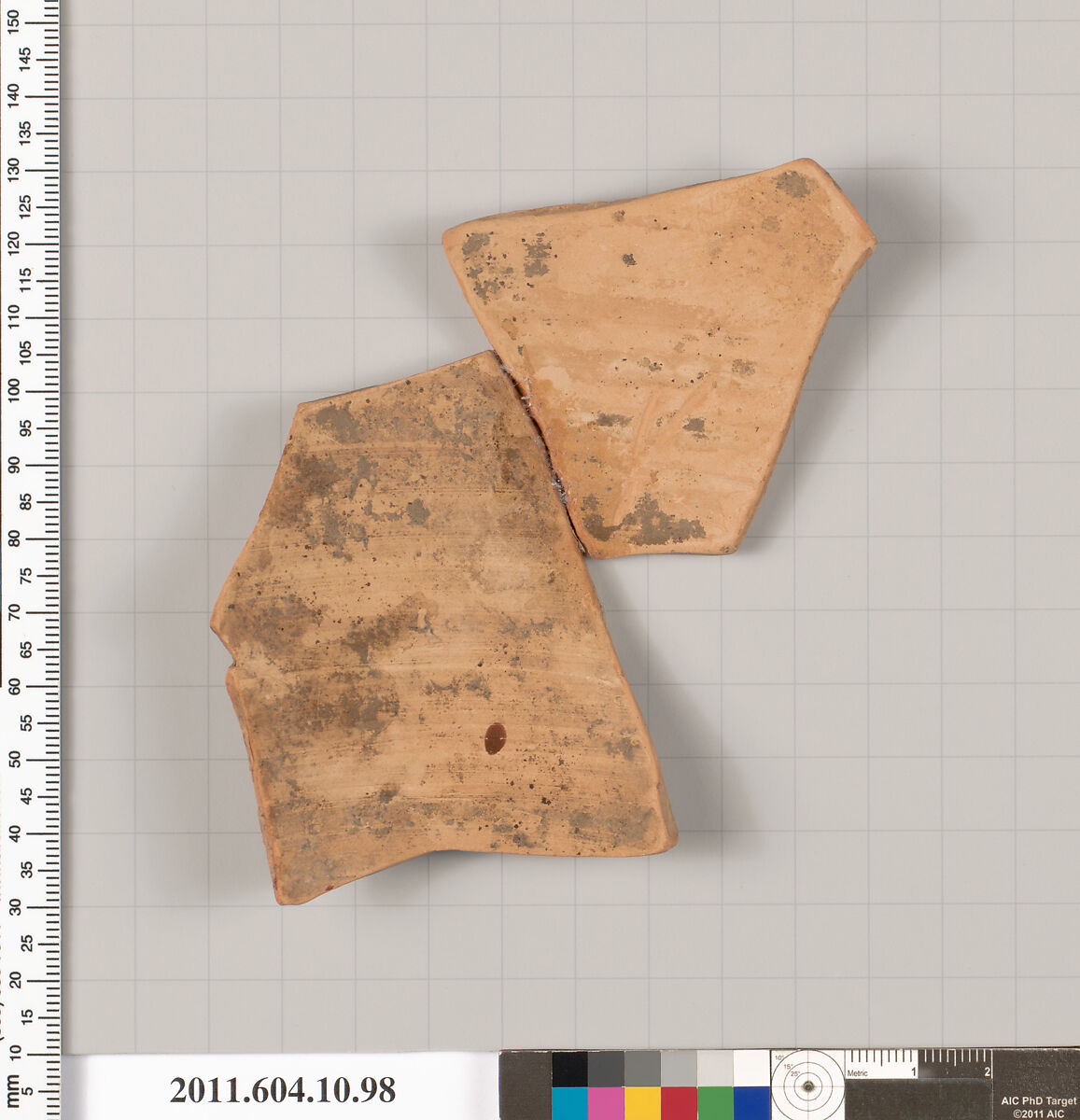 Terracotta fragment of a closed shape, Terracotta, Etruscan