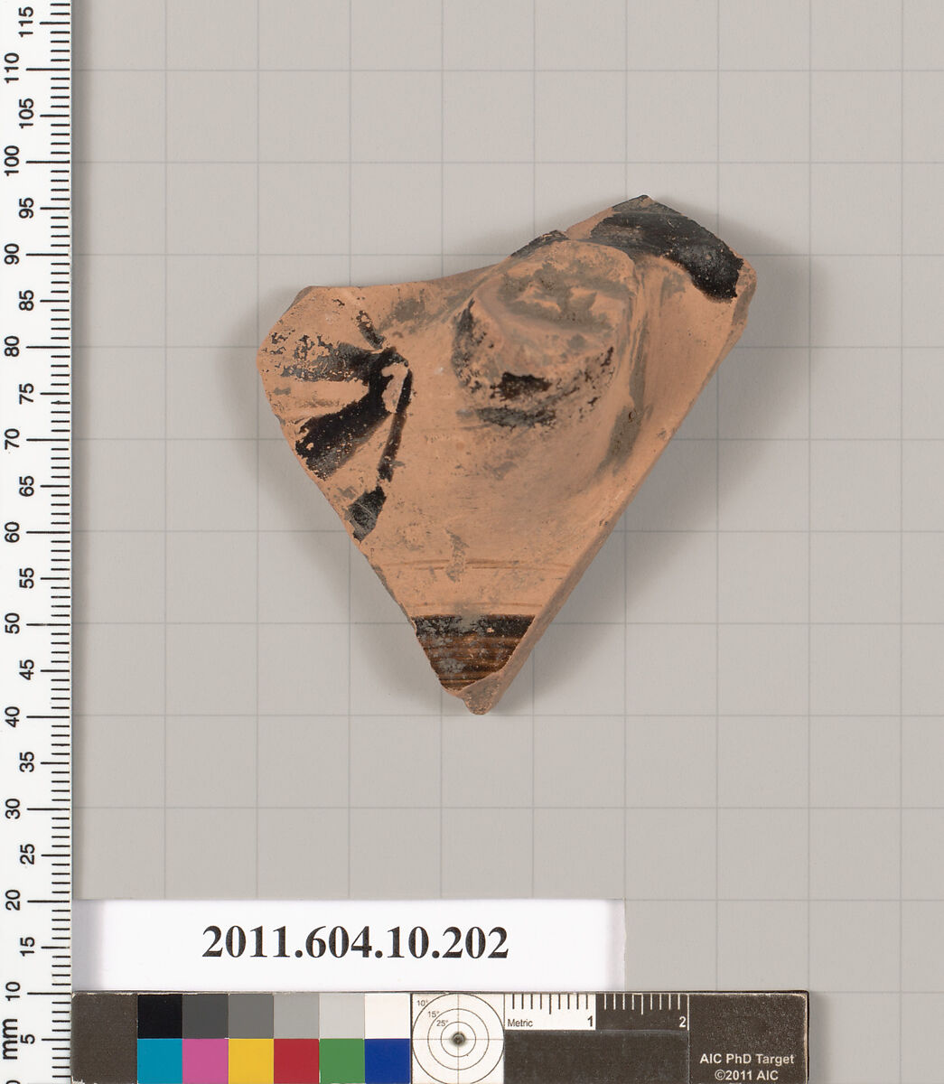 Terracotta fragment from a kylix (drinking cup), Terracotta, Etruscan