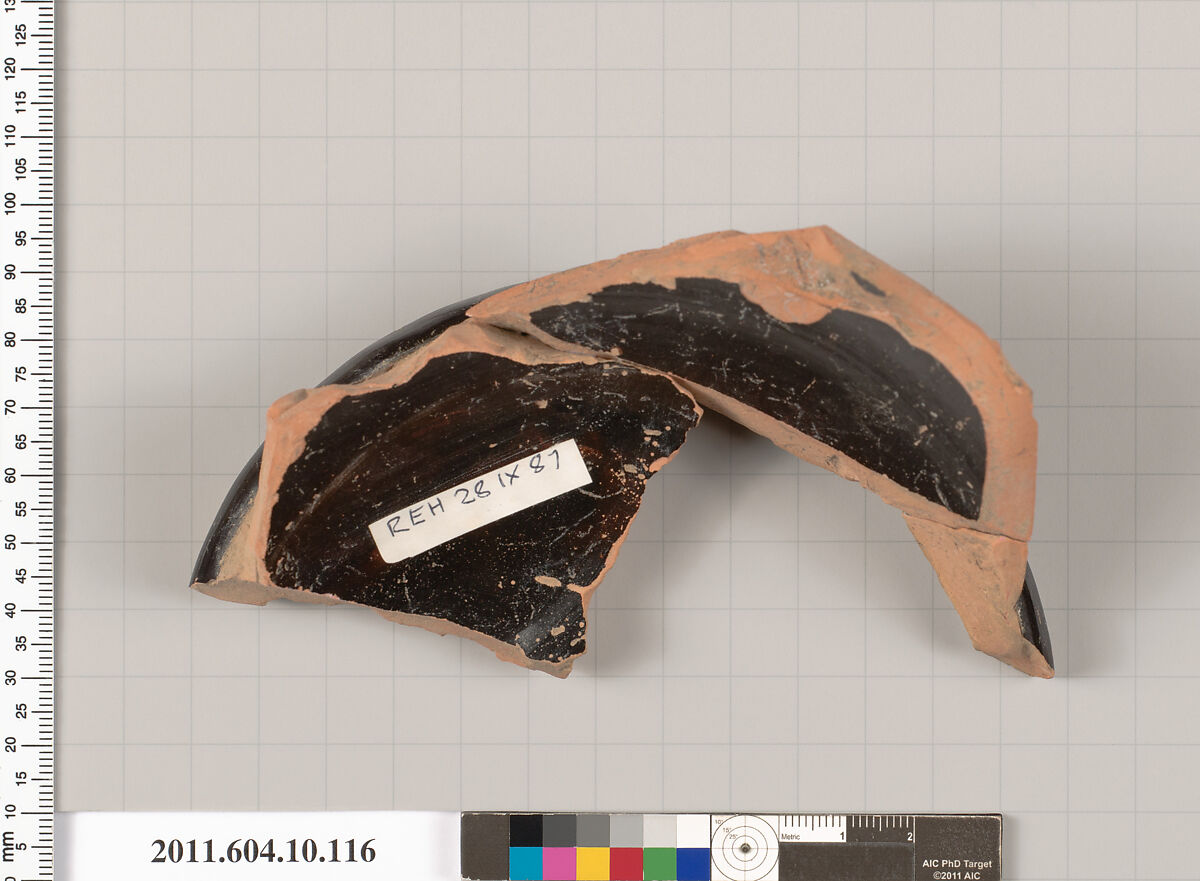 Terracotta rim fragment of a skyphos (deep drinking cup), Terracotta, Etruscan