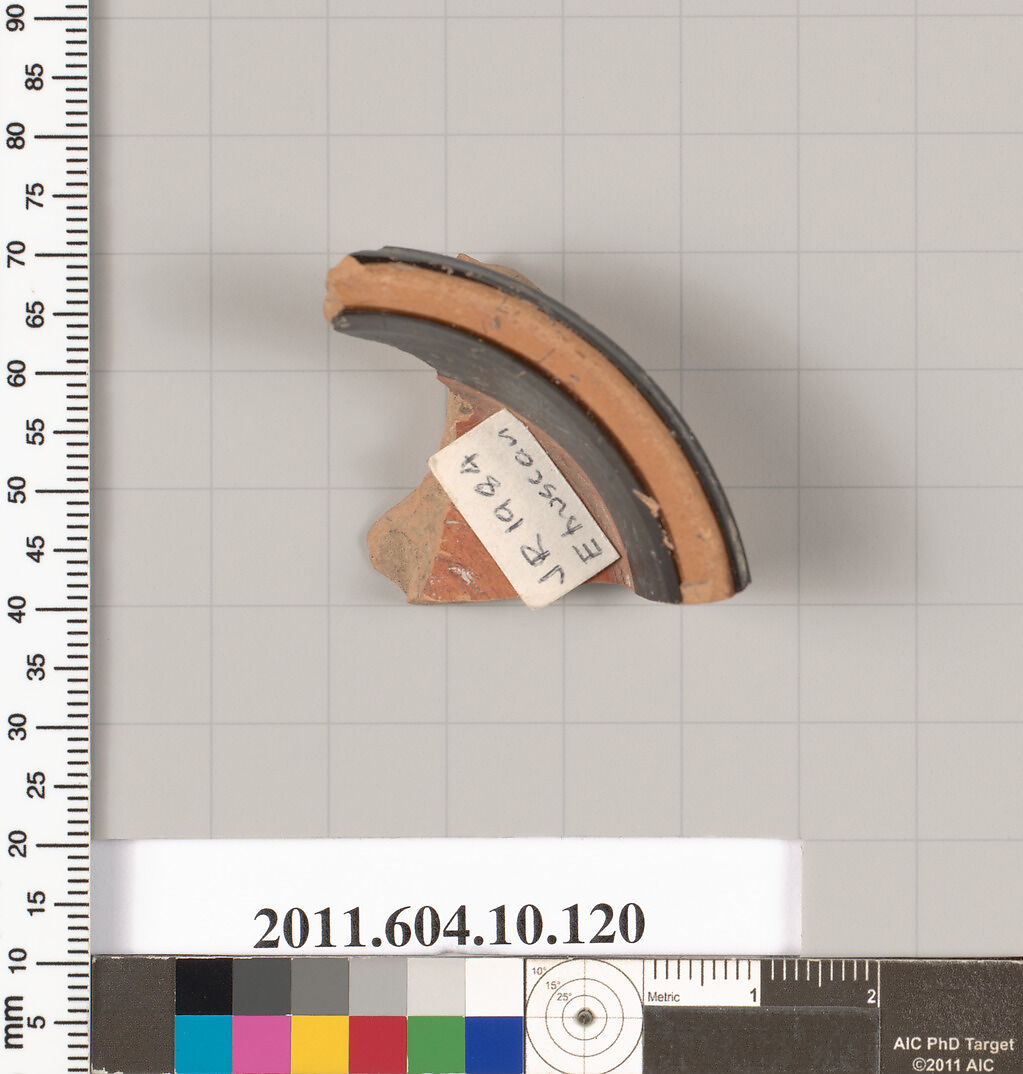 Terracotta fragment of a stemless kylix (drinking cup)?, Terracotta, Etruscan