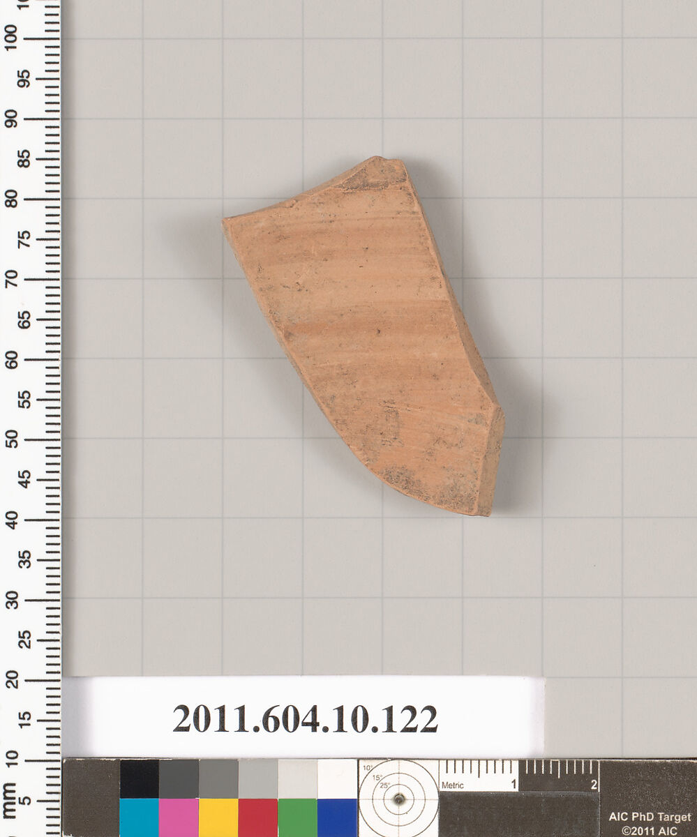 Terracotta fragment of a closed shape, Terracotta, Etruscan