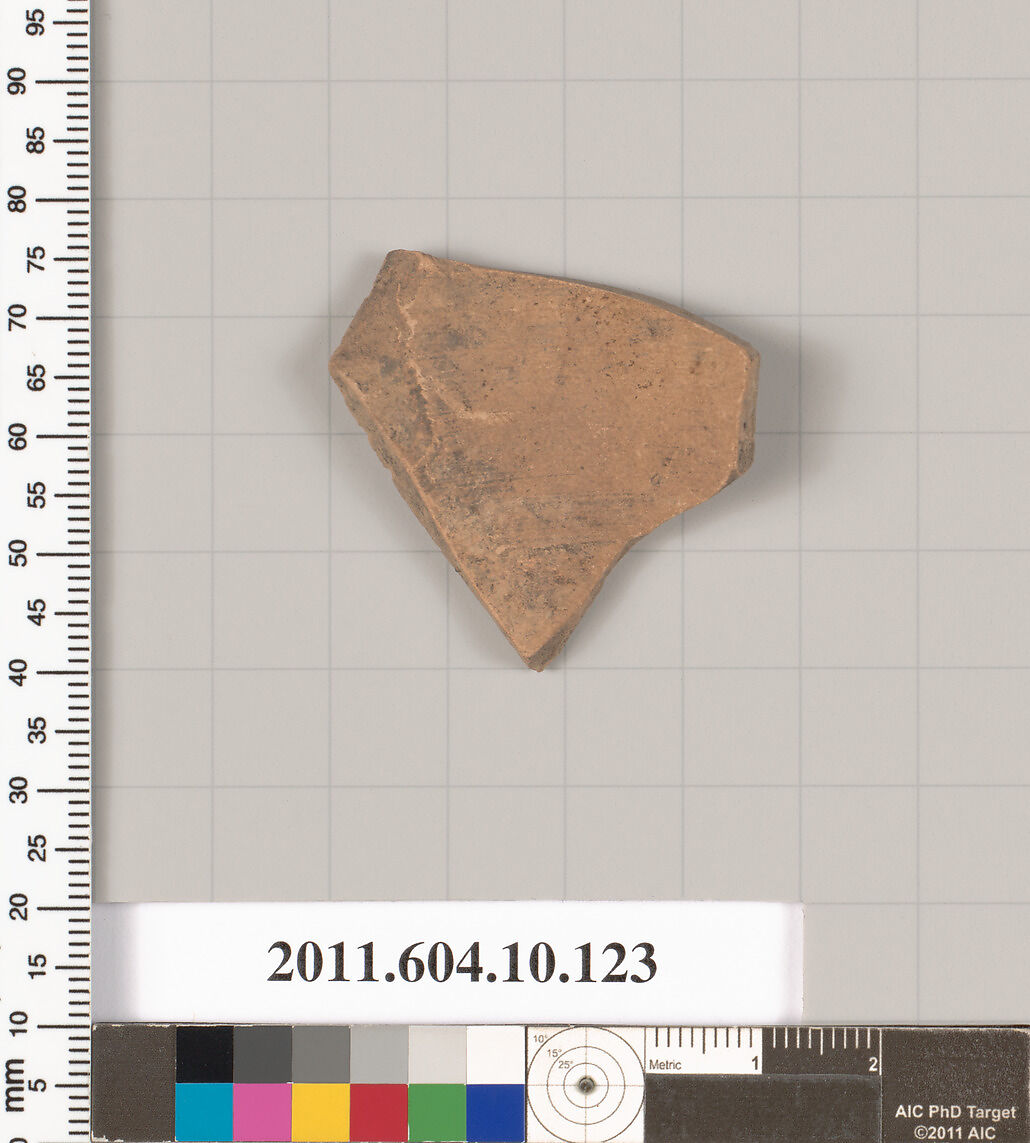 Terracotta fragment of a closed shape, Terracotta, Etruscan