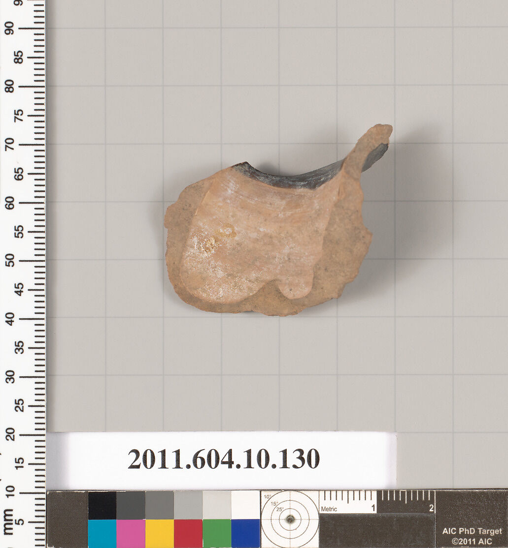 Terracotta fragment of an oinochoe (jug)?, Terracotta, Etruscan